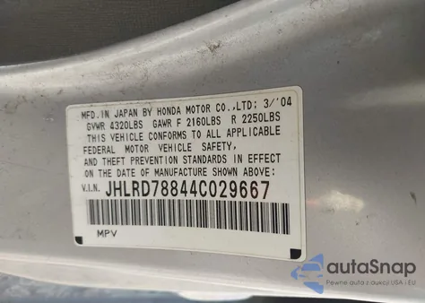 2004 Honda Cr-V Ex from USA, damaged, VIN JHLRD78844C029667
